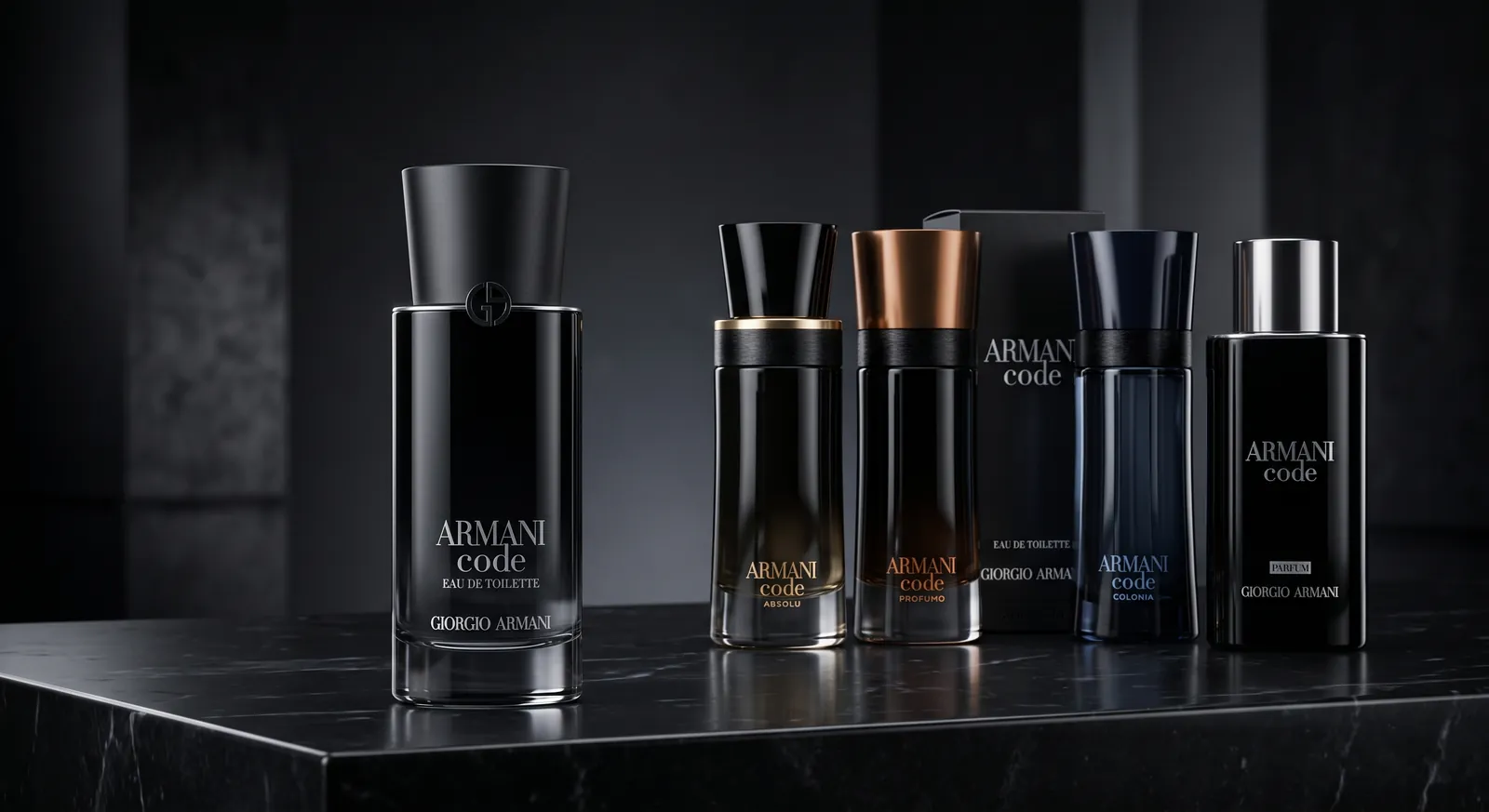 Composición de frascos de perfume en un entorno oscuro