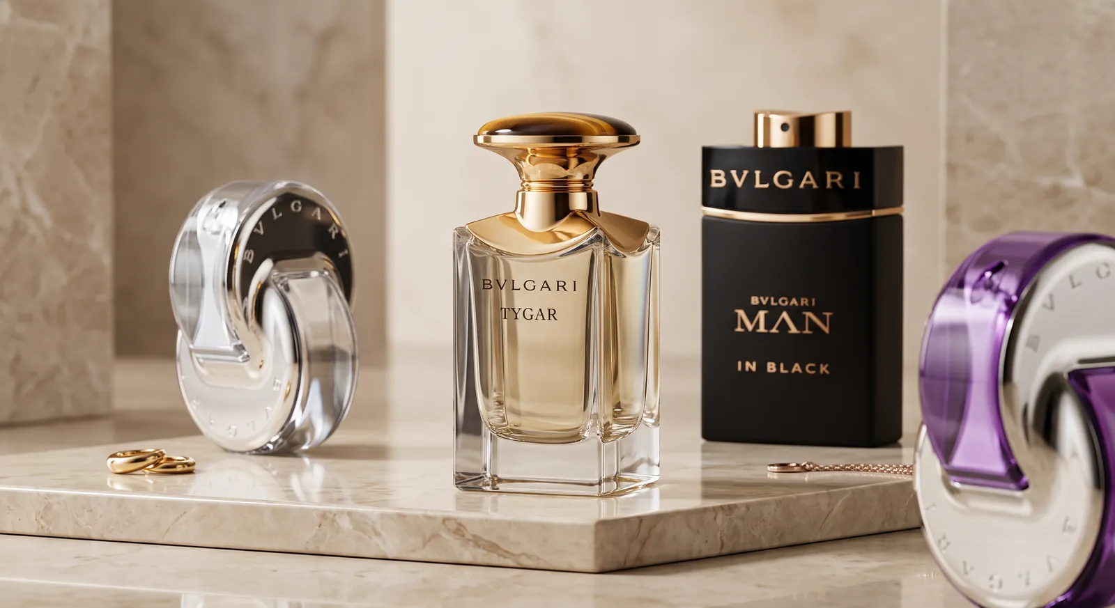 Composición de frascos de perfume sobre piedra clara